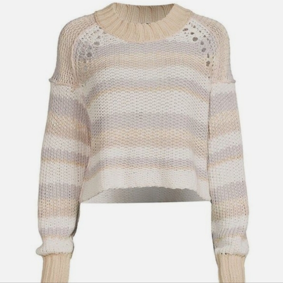Free People Devon Striped Cropped Sweater Chunky Knit cream minimalist Boho 90s - Picture 2 of 7